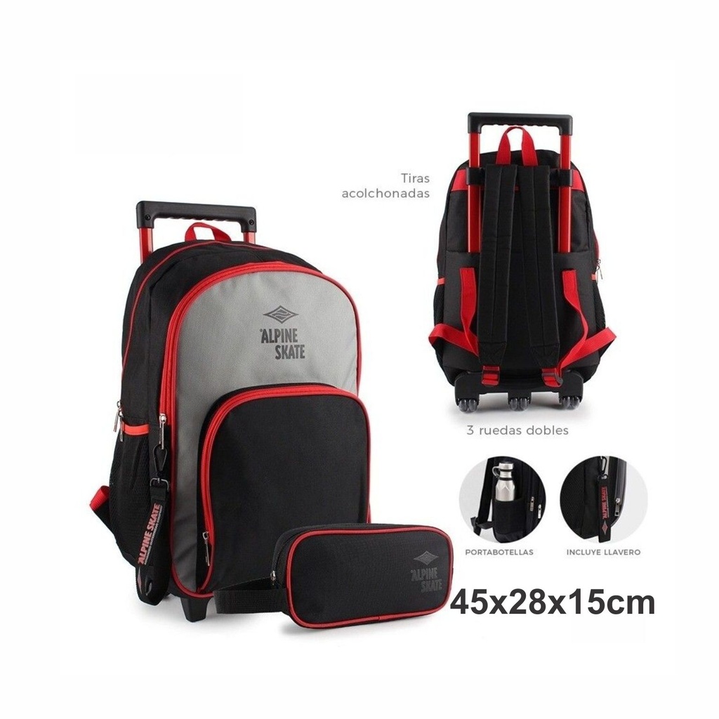 MOCHILA ALPINE SKATE 27350 NEGRO/ROJO C/CARTUCHERA