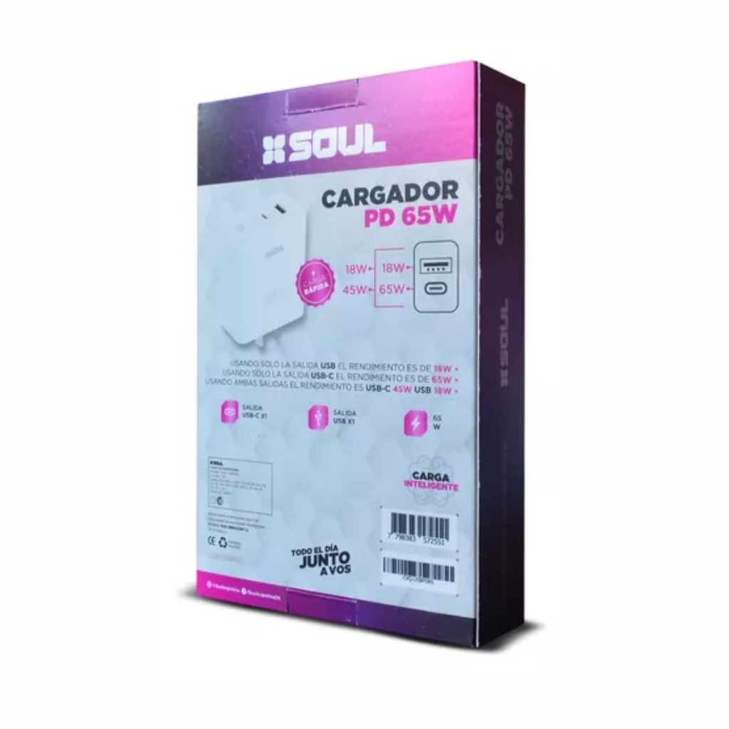 CARGADOR USB SOUL CVQ-USBPD65 SIN CABLE