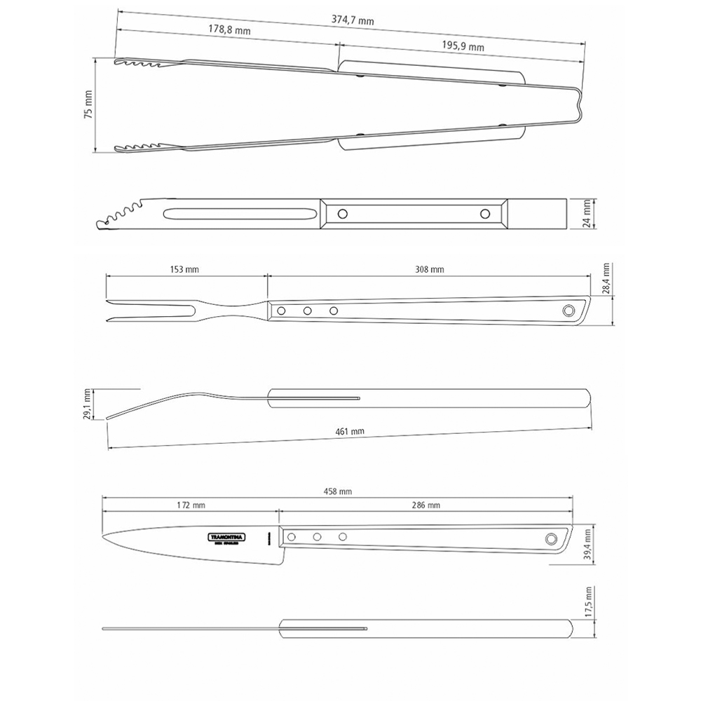 KIT P/ASADO TRAMONTINA 26499/036 CHURRASCO 3 PZS