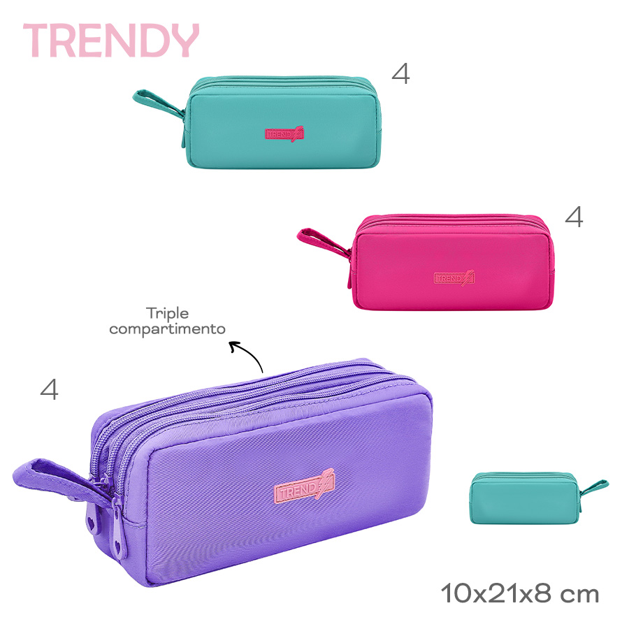 CARTUCHERA TRENDY 30244 AQUA CON FUCSIA TRIPLE