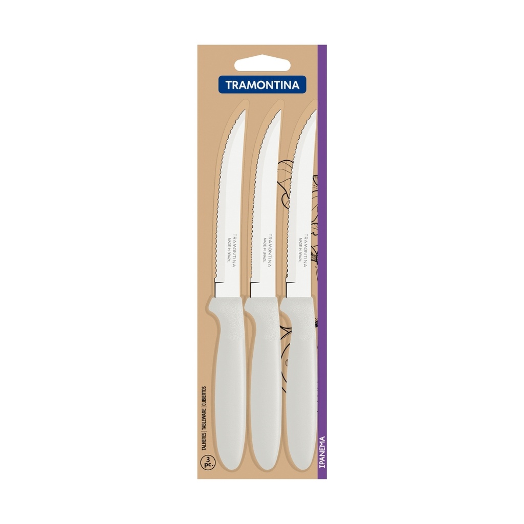 CUCHILLOS P/ASADO TRAMONTINA 23360/385 IPANEMA 3PZS BLANCO