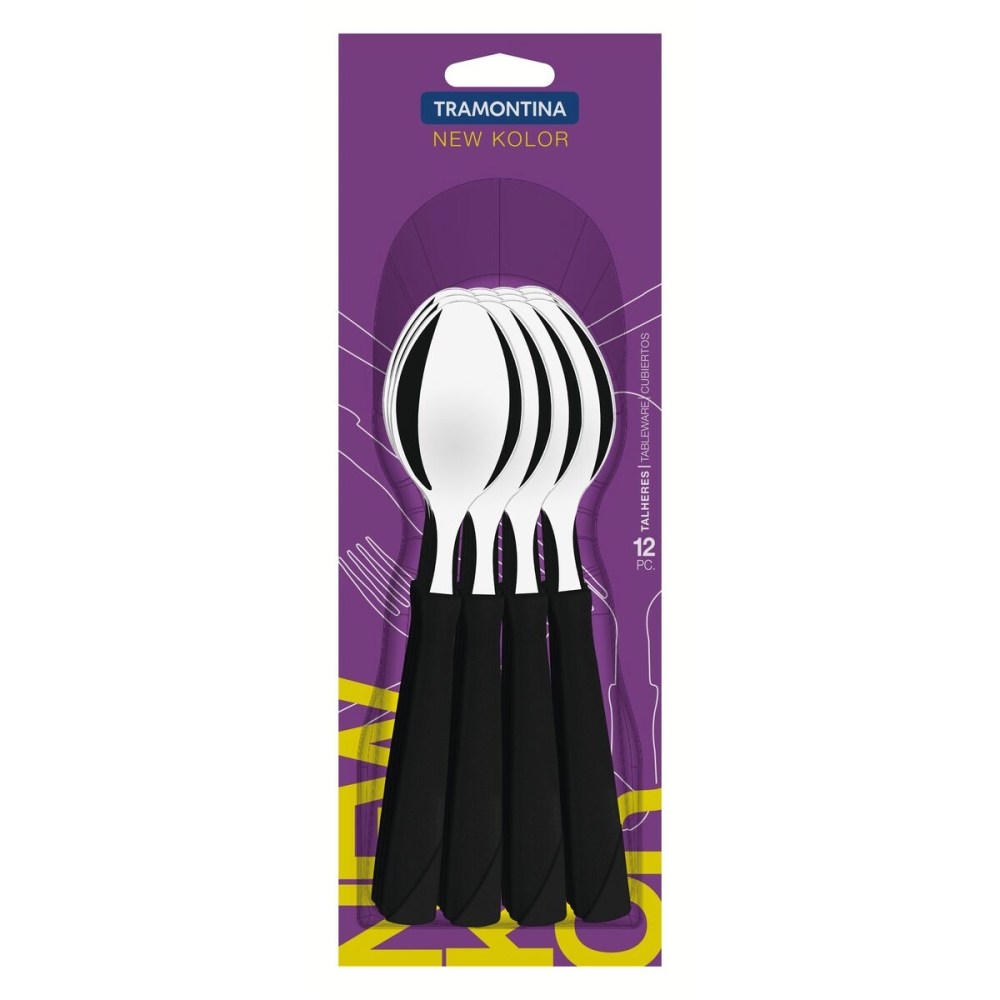 CUCHARA DE MESA TRAMONTINA 23163/900 NEW KOLOR 12PZS NEGRO