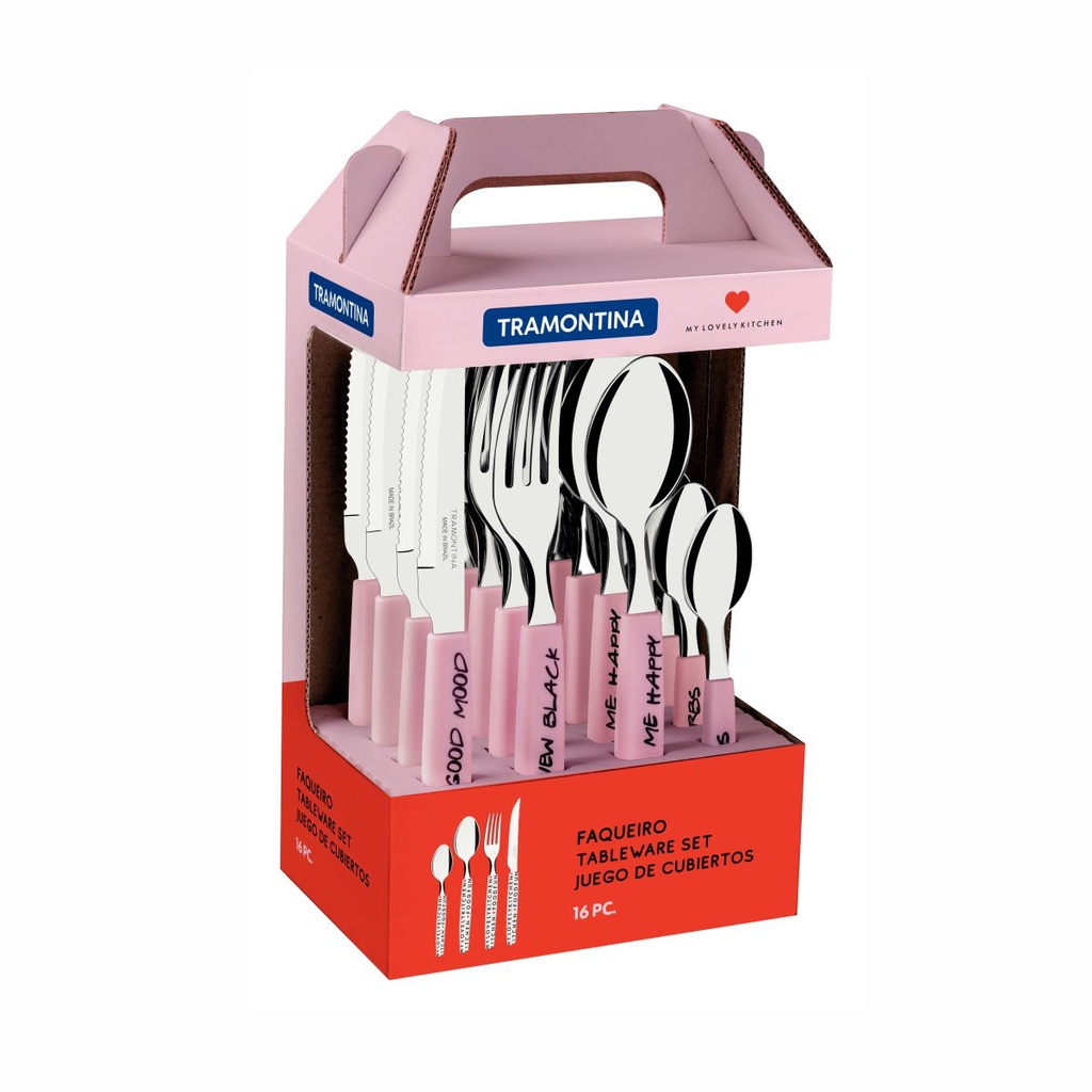 JUEGO DE CUBIERTOS TRAMONTINA 29899/091 MY LOVELY KITCHEN ROSA 16PZS