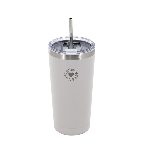 [199-84847] VASO TERMICO TRENDY 18484 600ML BLANCO CON SORBETE DE ACERO