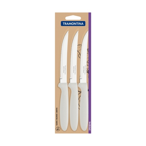 [086-45699] CUCHILLOS P/ASADO TRAMONTINA 23360/385 IPANEMA 3PZS BLANCO