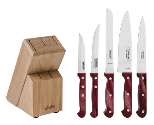 [086-99783] JUEGO CUCHILLOS TRAMONTINA 21199/783 POLYWOOD 6PZS CON TACO MADERA ROJO