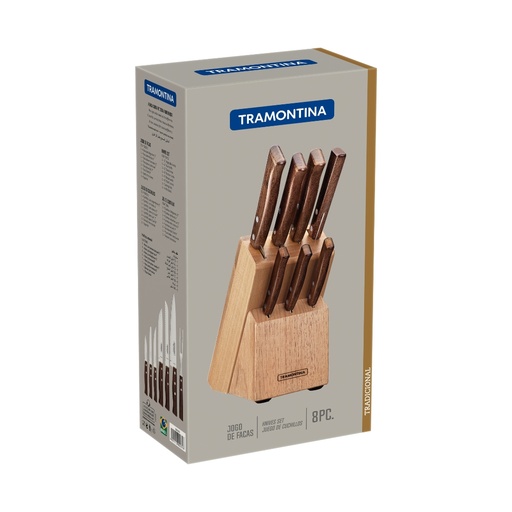 [086-99026] JUEGO DE CUCHILLOS TRAMONTINA 22299/026 TRADICIONAL 8PZS CON TACO MADERA NATURAL