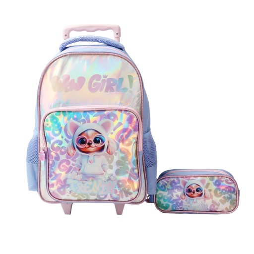 [199-87749] MOCHILA CARRO TRENDY 28774 15" CELESTE C/CARTUCHERA