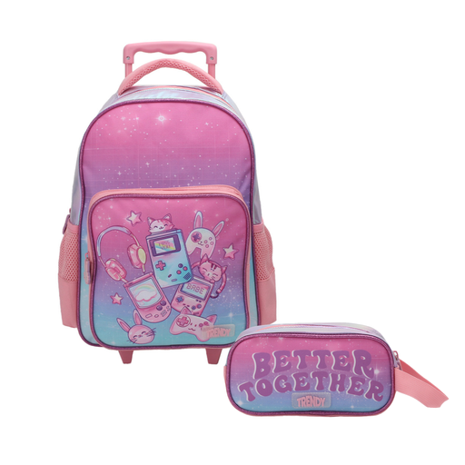 [199-80900] MOCHILA CARRO TRENDY 28090 13" ROSA C/CARTUCHERA