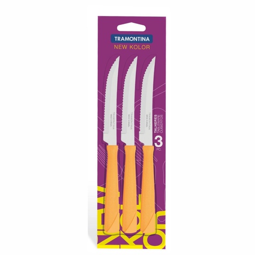 [086-60344] CUCHILLO P/ASADO TRAMONTINA 23160/344 NEW KOLOR 3 PZS NARANJA