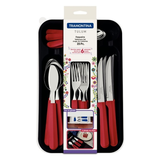 [086-09783] JUEGO DE CUBIERTOS TRAMONTINA 23299/783 TULUM ROJO 25PZS